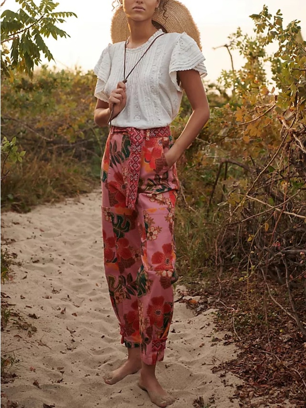 Farm Rio X Anthropologie Esperanza Trousers Size S Floral Print Boho Tropical
